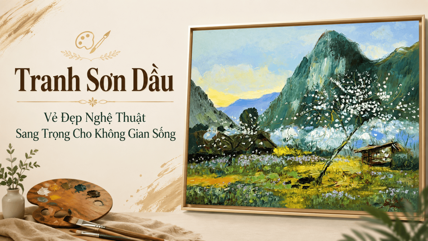 tranh sơn dầu treo phòng khách hiện đại
